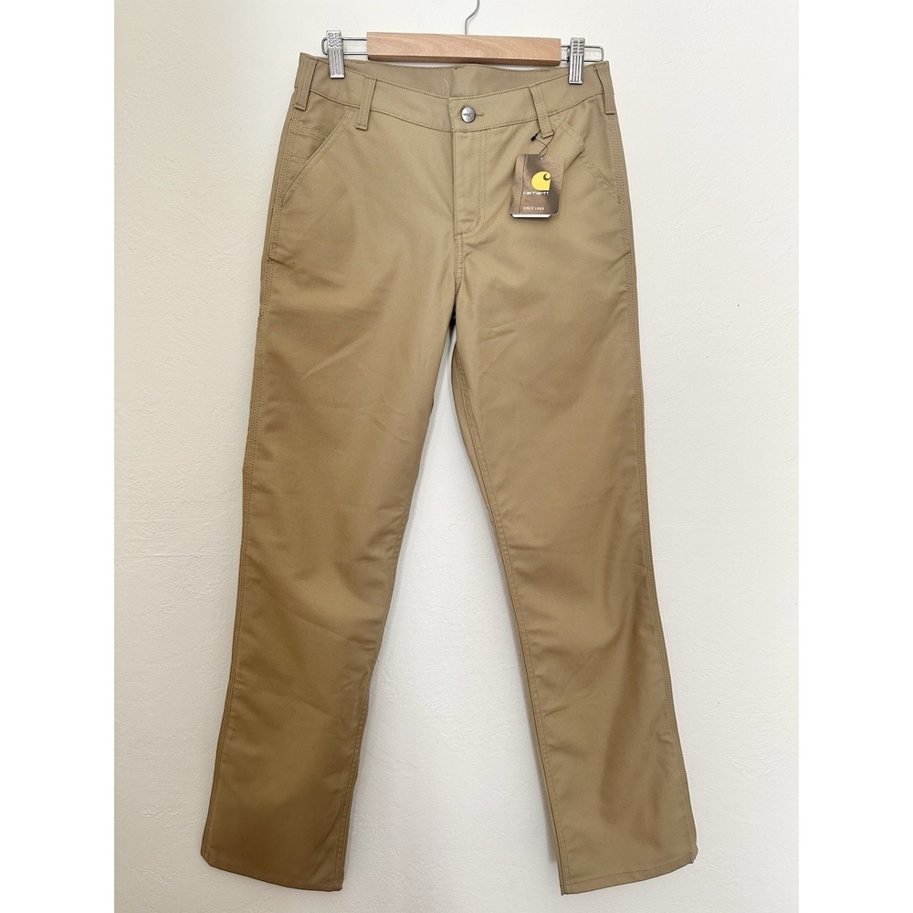 Carhartt Rugged Flex Pants Womens Sz 4 Regular Dark Khaki Orginal Fit Work NWT